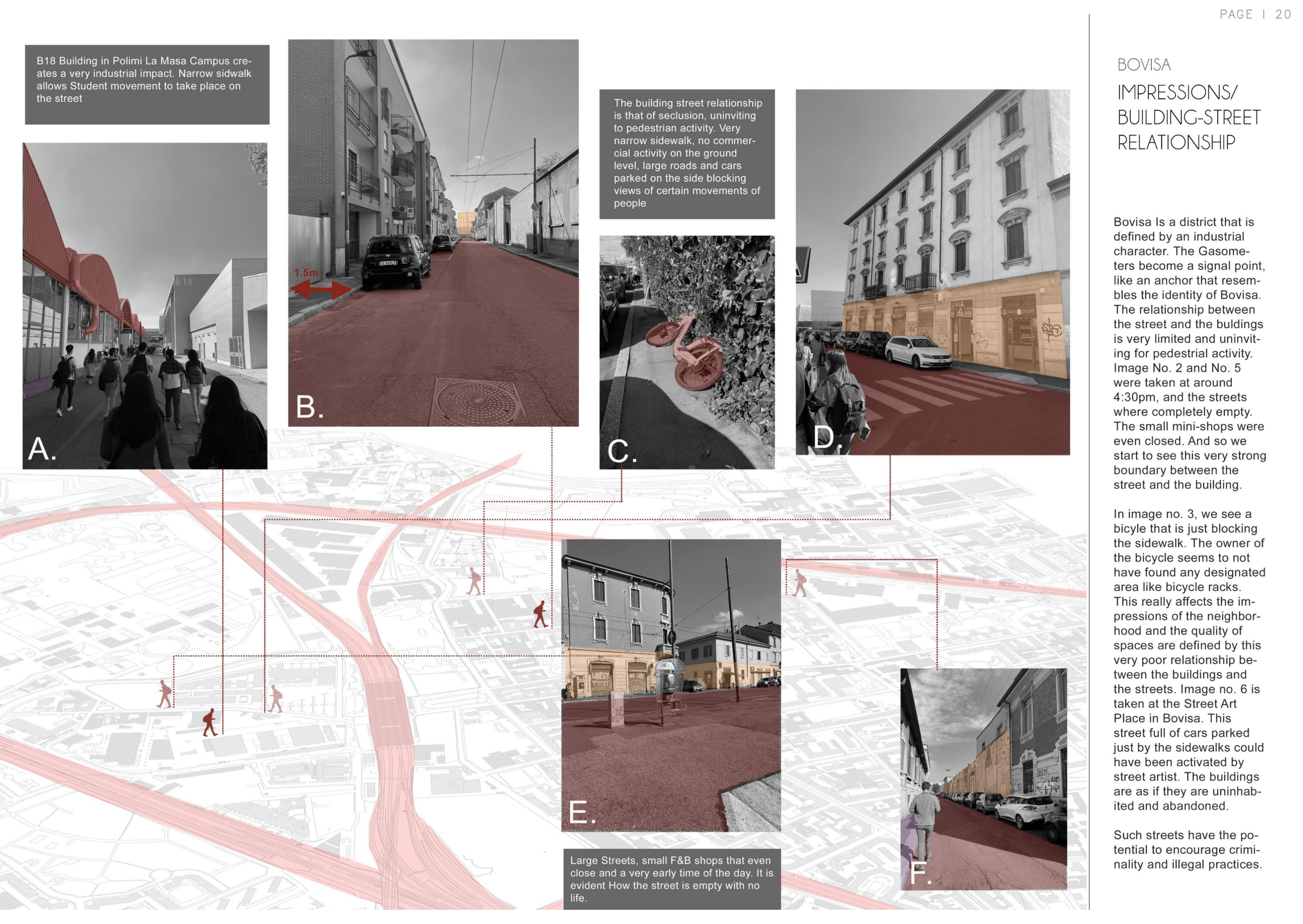 Building-to-street relationships across Bovisa — reading the district's grain through its edges, façades, and threshold conditions